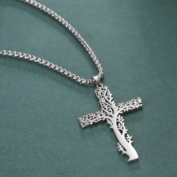 Stainless steel tree of life cross - Picture 9 of 9